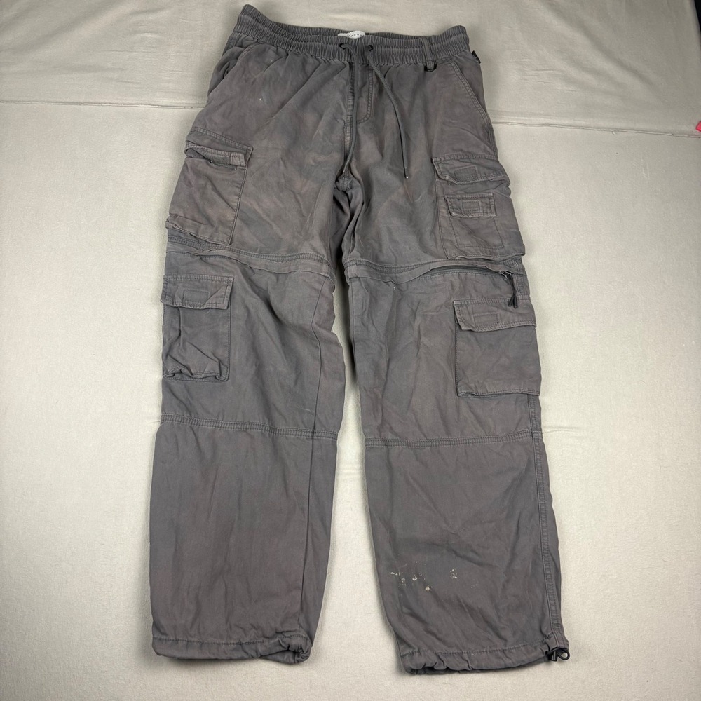 PacSun Mens Baggy Convertible Zip Off Cargo Pants Gray Size M Drawstring Waist